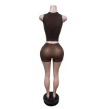 EVE Solid Color Tank Top Two Piece Shorts Set MEM-88706