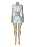 EVE Stripe Print Zipper Two Piece Shorts Set CH-26026
