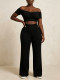 EVE Off Shoulder Ruched Top Wide Leg Pants Suit HNIF-SY038