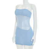 EVE Mesh Patchwork Tube Top Mini Dress GDSF-D26DS211
