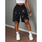 EVE Diamond-Studded Solid-Color Denim Short OD-8784