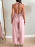 EVE Solid Color Halterneck Backless Loose Jumpsuit HNIF-ZM026