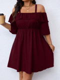 EVE Plus Size Ruffles Off Shoulder Midi Dress GAWE-6764