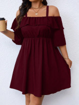 EVE Plus Size Ruffles Off Shoulder Midi Dress GAWE-6764
