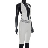 EVE Lace Patchwork Deep V Neck Seventh Jumpsuit MXBF-J26JP216