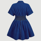 EVE V Neck Short Sleeve Denim Mini Dress GDAM-218976