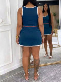 EVE Contrast Color Vest Split Skirt Sport 2 Piece Set HNIF-SY034