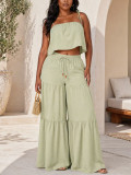 EVE Solid Color Slint Top Wide Leg Pants 2 Piece Set HNIF-YY042