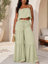 EVE Solid Color Slint Top Wide Leg Pants 2 Piece Set HNIF-YY042