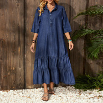 EVE Denim Half Sleeve Loose Maxi Dress GDAM-218936