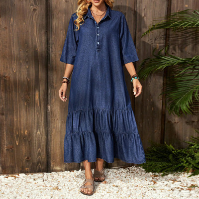 EVE Denim Half Sleeve Loose Maxi Dress GDAM-218936