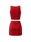 EVE Contrast Color Vest Split Skirt Sport 2 Piece Set HNIF-SY034