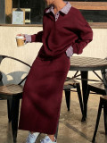 EVE Stripe Lapel Long Sleeve Sweatshirt Long Skirt Suit HNIF-ZM006