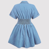 EVE V Neck Short Sleeve Denim Mini Dress GDAM-218976