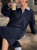 EVE Stripe Lapel Long Sleeve Sweatshirt Long Skirt Suit HNIF-ZM006