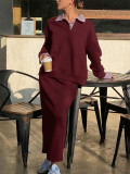 EVE Stripe Lapel Long Sleeve Sweatshirt Long Skirt Suit HNIF-ZM006