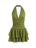 EVE Solid Color V Neck Ruffles Mini Dress HNIF-ZM030