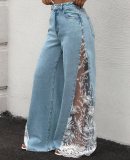 EVE Lace Patchwork Denim Wide Leg Jeans OD-8785