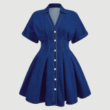 EVE V Neck Short Sleeve Denim Mini Dress GDAM-218976