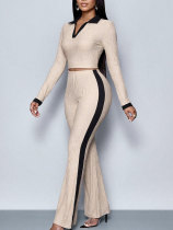 EVE Contrast Color Long Sleeve Two Piece Pants Set HNIF-YY003