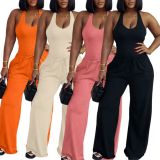 EVE Solid Color Tank Top Wide Leg Pants Sport Suit HNIF-SY033