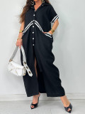 EVE Plus Size Lapel Single Breasted Button Long Dress QMZF-2181