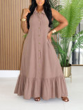EVE Sleeveless Solid Color Ruffles Long Dress HNIF-MC036