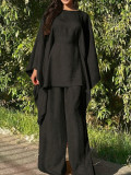 EVE Solid Color Bat Sleeve Loose Casual Pants Suit HNIF-MC004