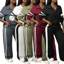 EVE Stripe Color Block Sport Two Piece Pants Set QYMF-SY005