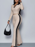 EVE Contrast Color Long Sleeve Two Piece Pants Set HNIF-YY003