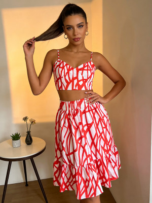 EVE Plus Size Print Big Swing Half Body Skirt QMZF-2135