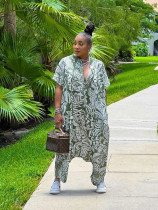 EVE Plus Size Print Short Sleeve Loose Jumpsuit QMZF-1899