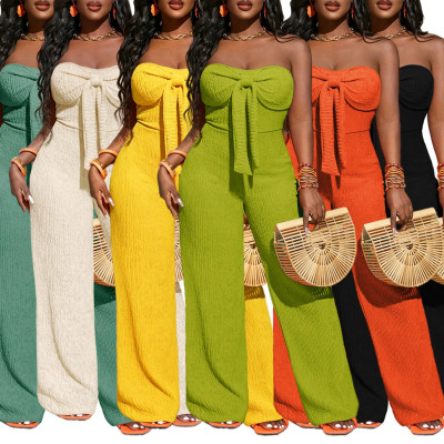 EVE Bow Tube Top Strapless Wide-Leg Jumpsuit HNIF-SY029