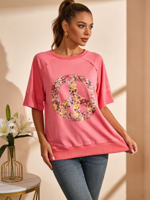 EVE Plus Size Print Short Sleeve Loose T Shirt QMZF-18002