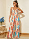 EVE Plus Size V Neck Print Graffiti Print Sling Jumpsuit QMZF-1837