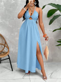 EVE Sexy Halterneck Hollow Out Split Maxi Dress HNIF-SY032