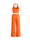 EVE Solid Color Tank Top Wide Leg Pants Sport Suit HNIF-SY033