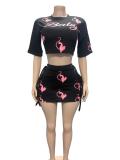 EVE Letter Print T Shirt Bandage Short 2 Piece Set GFCF-1487