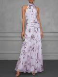 EVE Halterneck Print Bow-tie Long Dress GWDS-260511