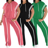 EVE Loose Sleeveless Hooded T Shirt Two Piece Pants Set QYMF-MC016