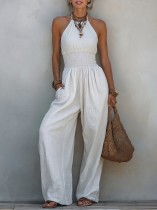 EVE Solid Color Halterneck Loose Jumpsuit GWDS-260430