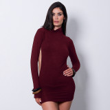 EVE Solid Color Long Sleeve Backless Mini Dress GSZM-D26DS232