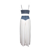 EVE V Neck Zipper Vest Wide Leg Pants 2 Piece Set AIL-357