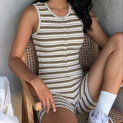 EVE Stripe Sleeveless Top Casual 2 Piece Shorts Set DLSF-K6S08619A