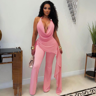 EVE Chiffon Patchwork Halterneck Jumpsuit GSZM-D26JP193
