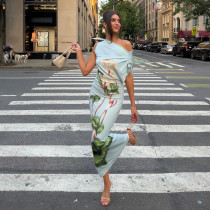 EVE Print Slash Shoulder Slim Maxi Dress DLSF-K6D10413A