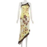 EVE Sexy Print Backless Irregular Sling Midi Dress XEF-K6D09929A