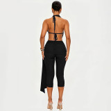 EVE Solid Color Halterneck Backless Pants Suit GSZM-C26ST231