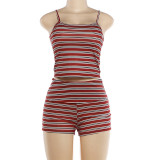 EVE Stripe Print Sling Top Two Piece Shorts Set DLSF-K6S10128A