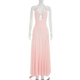 EVE Halterneck Sleeveless Solid Color Maxi Dress GSZM-C26DS202